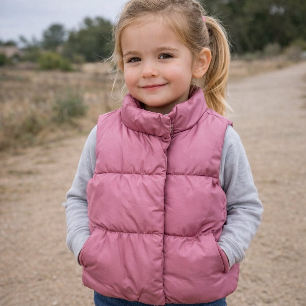 Old Navy Puffer Vest Baby 2T Maeve Pink Fleece Lined Mock Neck Softshell Zip‎ Up